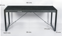 Afmetingen eettafel zwart mango 180 cm