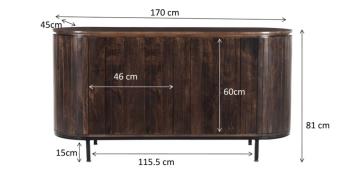 Afmetingen dressoir Noor 170 cm walnoot