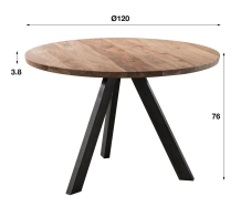 ronde eettafel acacia 120 cm geschuurd rvs