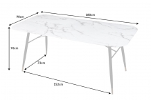 Eettafel glas wit marmer look