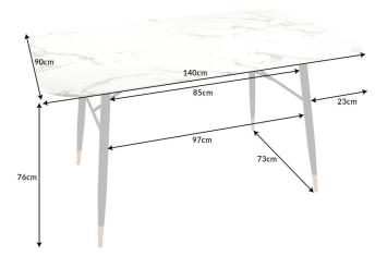 Eettafel marmerlook wit 140 cm