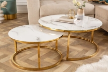 Salontafel set goud marmerlook wit