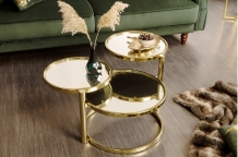 ronde salontafel set goud spiegelglas