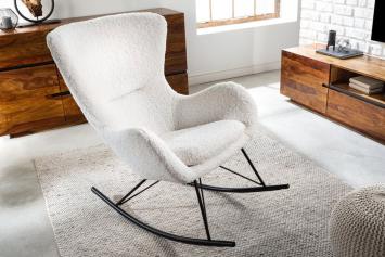 schommel fauteuil wit bouclé