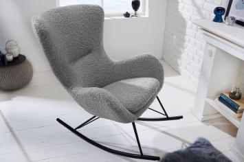 schommel fauteuil grijs bouclé