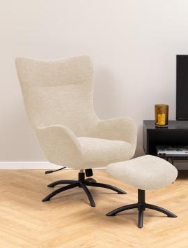 fauteuil met voetstoel creme