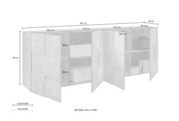 dressoir Dama hoogglans 241 cm 4 deuren