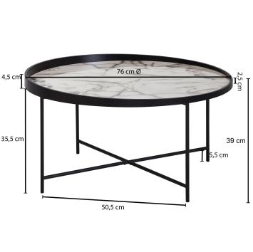 salontafel rond wit marmerlook 76 cm