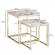 bijzettafel set wit marmerlook goud