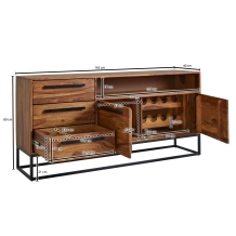 dressoir sheesham met wijnrek 165 cm