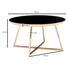 ronde salontafel goudkleur zwart glas