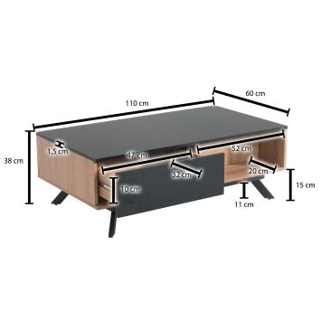 salontafel eiken decor met zwart 110 cm